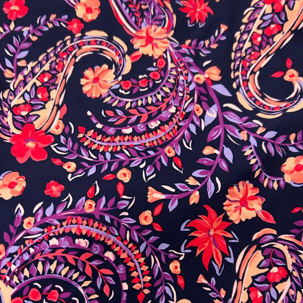 Lands' End Navy One-Piece Swimsuit with Pink & Coral Floral Paisley XS